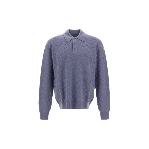 Herno Light Blue Resort Polo Shirt in Woven Stitch Wool Knit | Men's T-Shirts and Polos | Luxury Shoes 