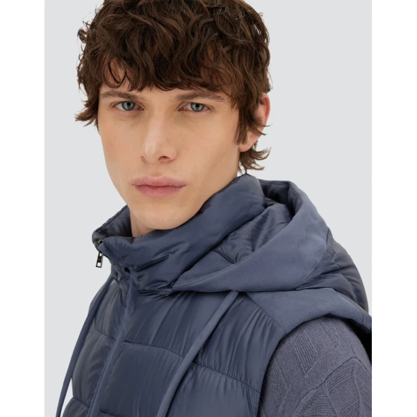 Herno Light Blue Resort Vest in Ultralight Nylon and Suede-Effect Microfibre | Men's Jackets | Luxury Shoes 
