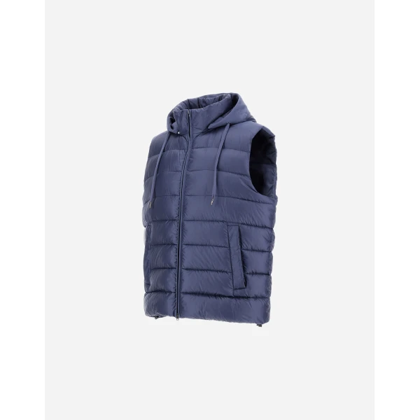 Herno Light Blue Resort Vest in Ultralight Nylon and Suede-Effect Microfibre | Men's Jackets | Luxury Shoes 