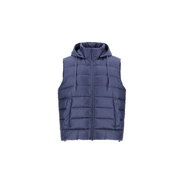 Herno Light Blue Resort Vest in Ultralight Nylon and Suede-Effect Microfibre | Men's Jackets | Luxury Shoes 