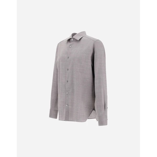 Herno Light Grey Shirt in Lightweight Stretch Wool Fabric | Men's Shirts | Luxury Shoes 