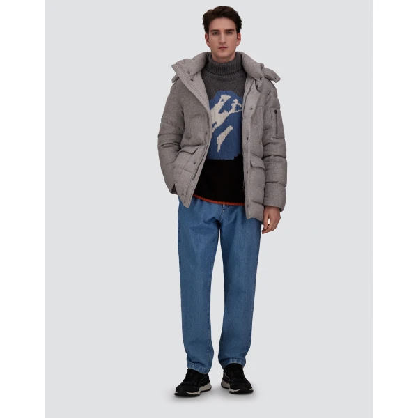 Herno Light Grey Short Parka in Cashmere and Silk | Men's Coats | Luxury Shoes 