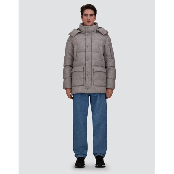 Herno Light Grey Short Parka in Cashmere and Silk | Men's Coats | Luxury Shoes 