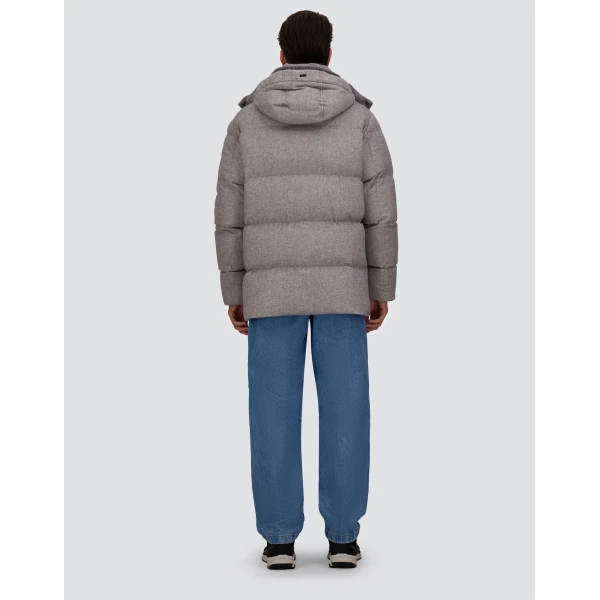 Herno Light Grey Short Parka in Cashmere and Silk | Men's Coats | Luxury Shoes 