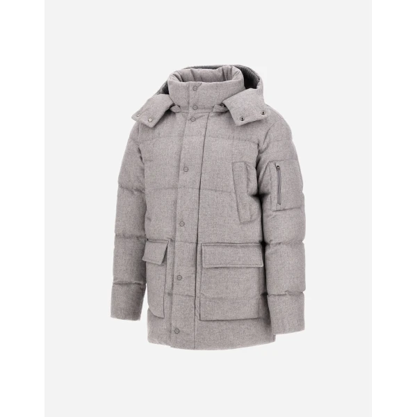 Herno Light Grey Short Parka in Cashmere and Silk | Men's Coats | Luxury Shoes 