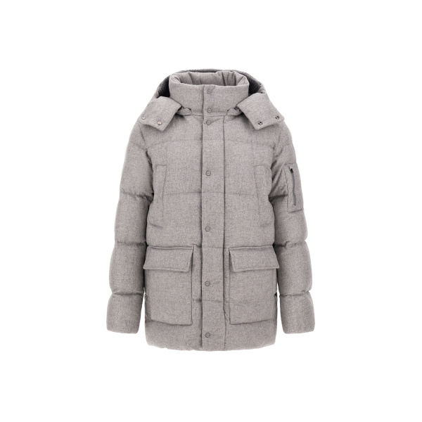 Herno Light Grey Short Parka in Cashmere and Silk | Men's Coats | Luxury Shoes 