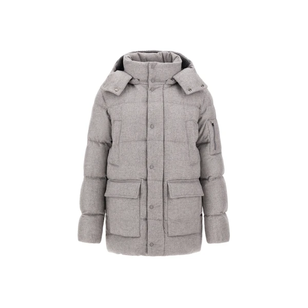 Herno Light Grey Short Parka in Cashmere and Silk | Men's Coats | Luxury Shoes 