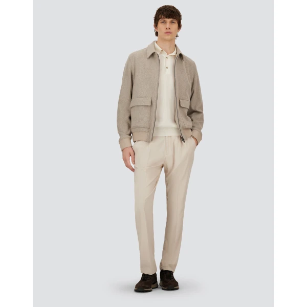 Herno Light Taupe Resort Bomber Jacket in Wool and Cashmere Woven Fabric | Men's Jackets | Luxury Shoes 