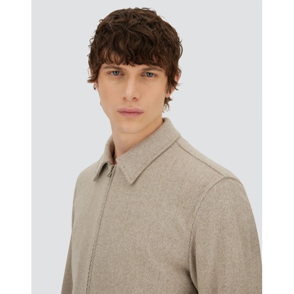 Herno Light Taupe Resort Bomber Jacket in Wool and Cashmere Woven Fabric | Men's Jackets | Luxury Shoes 