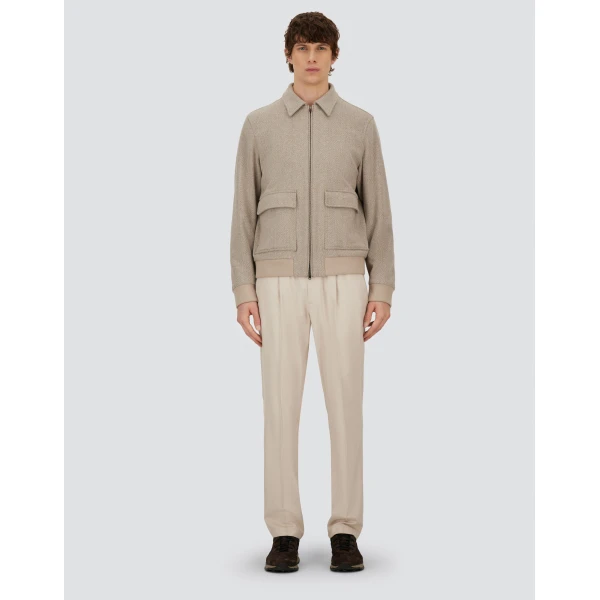 Herno Light Taupe Resort Bomber Jacket in Wool and Cashmere Woven Fabric | Men's Jackets | Luxury Shoes 