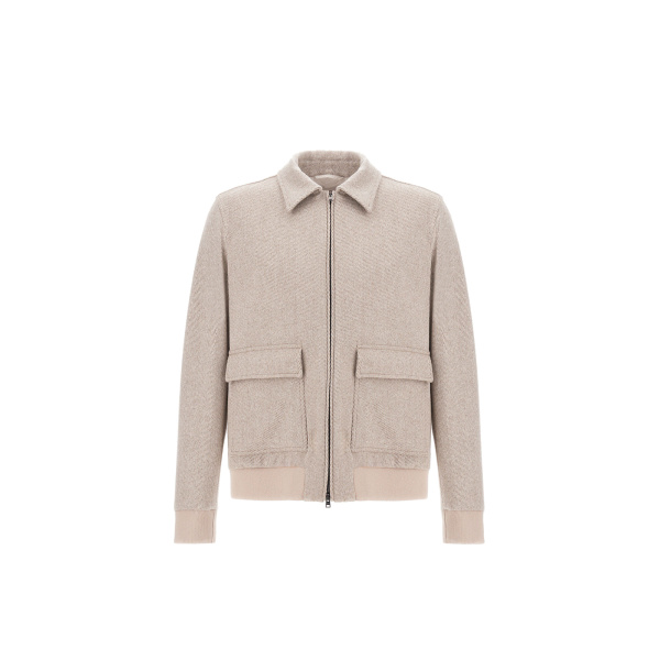 Herno Light Taupe Resort Bomber Jacket in Wool and Cashmere Woven Fabric | Men's Jackets | Luxury Shoes 