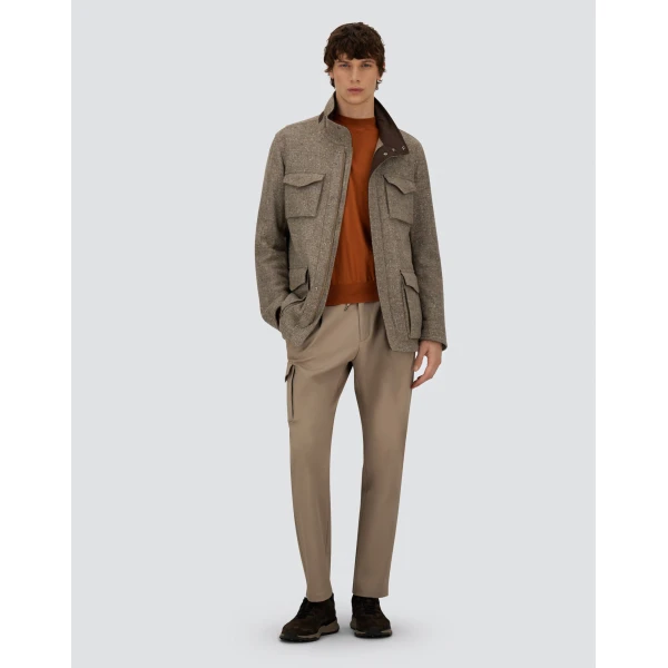 Herno Light Taupe Resort Field Jacket in Bouclé Wool Fabric and Suede-Effect Microfibre | Men's Jackets | Luxury Shoes 