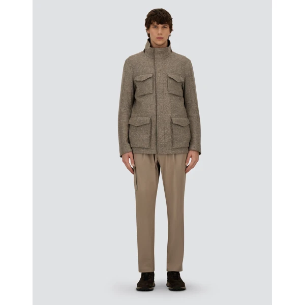 Herno Light Taupe Resort Field Jacket in Bouclé Wool Fabric and Suede-Effect Microfibre | Men's Jackets | Luxury Shoes 