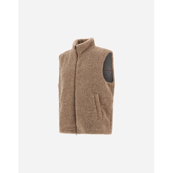 Herno Light Taupe Resort Vest in Cashmere-Feel Flannel | Men's Jackets | Luxury Shoes 