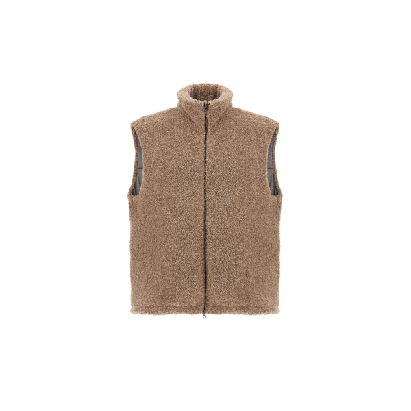 Herno Light Taupe Resort Vest in Cashmere-Feel Flannel | Men's Jackets | Luxury Shoes 