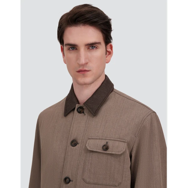 Herno Light Taupe Shacket in Fine Wool | Men's Jackets | Luxury Shoes 