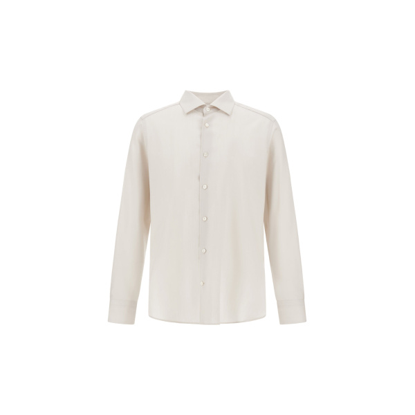 Herno Lightweight Wool and Cashmere Fabric Shirt in Ivory | Men's Shirts | Luxury Shoes 