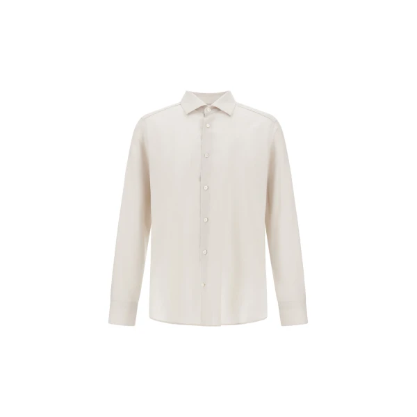 Herno Lightweight Wool and Cashmere Fabric Shirt in Ivory | Men's Shirts | Luxury Shoes 