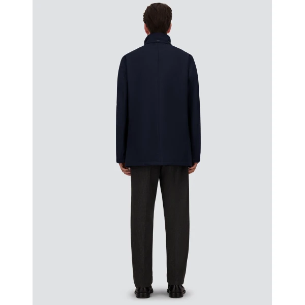 Herno Mélange Twill and Suede Effect Coat in Navy Blue | Men's Coats | Luxury Shoes 