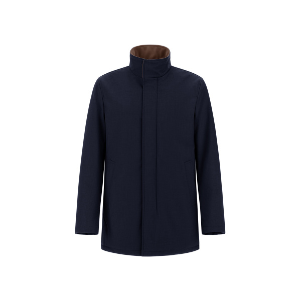 Herno Mélange Twill and Suede Effect Coat in Navy Blue | Men's Coats | Luxury Shoes 
