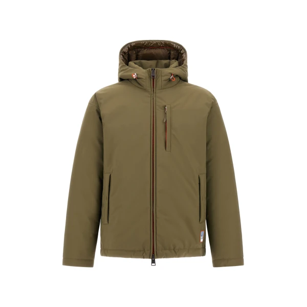 Matte Twill and Gloss-Effect Nylon Jacket in Light Military
