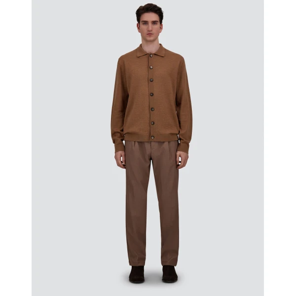 Herno Merino Wool Cardigan in Camel | Men's Knitwear | Luxury Shoes 