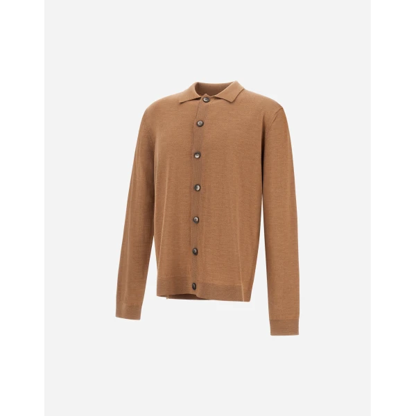 Herno Merino Wool Cardigan in Camel | Men's Knitwear | Luxury Shoes 
