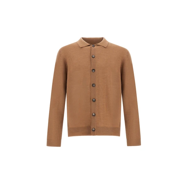 Herno Merino Wool Cardigan in Camel | Men's Knitwear | Luxury Shoes 