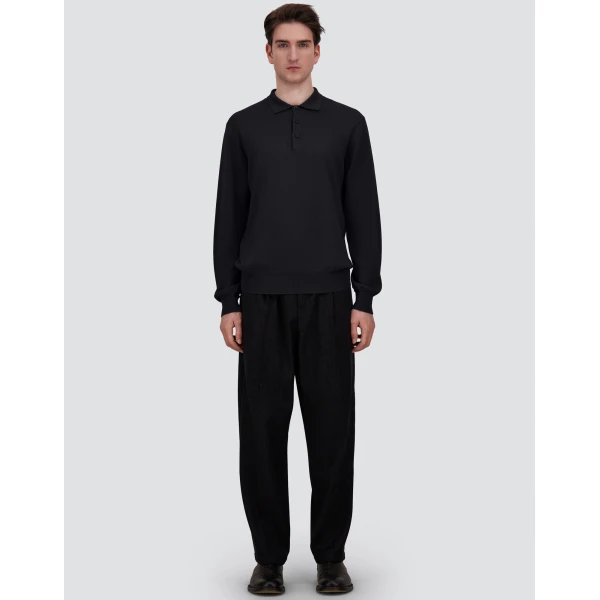 Herno Merino Wool Polo Shirt in Black | Men's T-Shirts and Polos | Luxury Shoes 