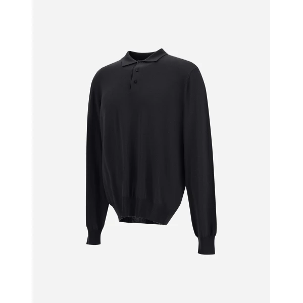 Herno Merino Wool Polo Shirt in Black | Men's T-Shirts and Polos | Luxury Shoes 