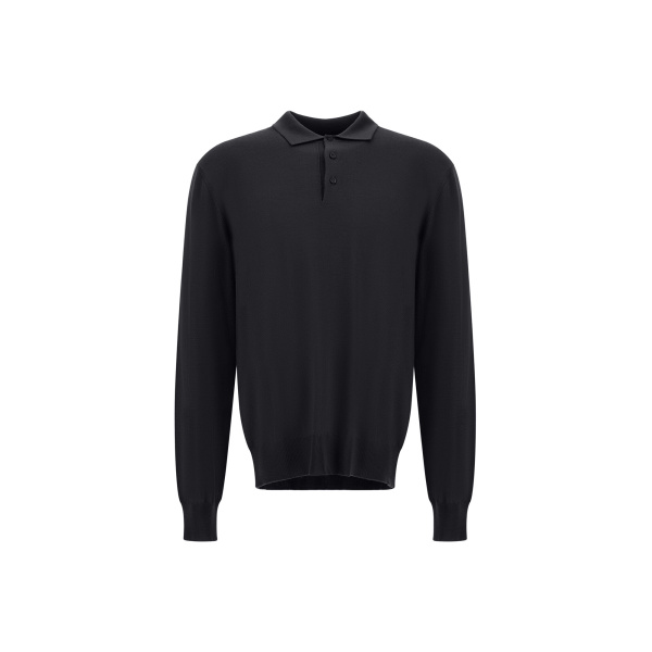 Herno Merino Wool Polo Shirt in Black | Men's T-Shirts and Polos | Luxury Shoes 