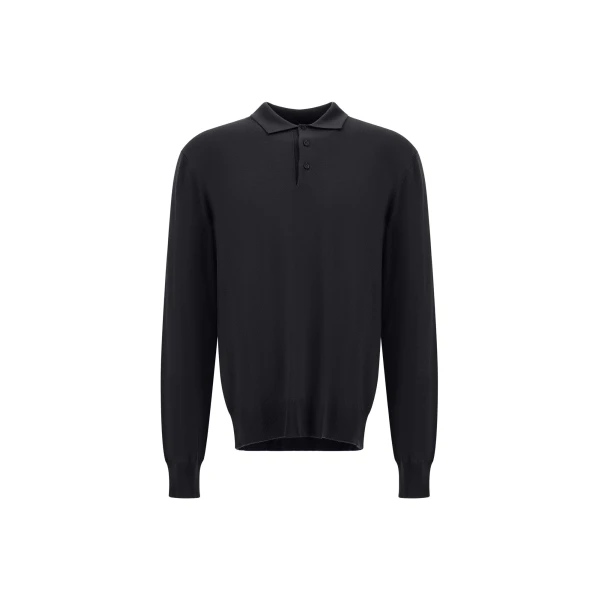 Herno Merino Wool Polo Shirt in Black | Men's T-Shirts and Polos | Luxury Shoes 