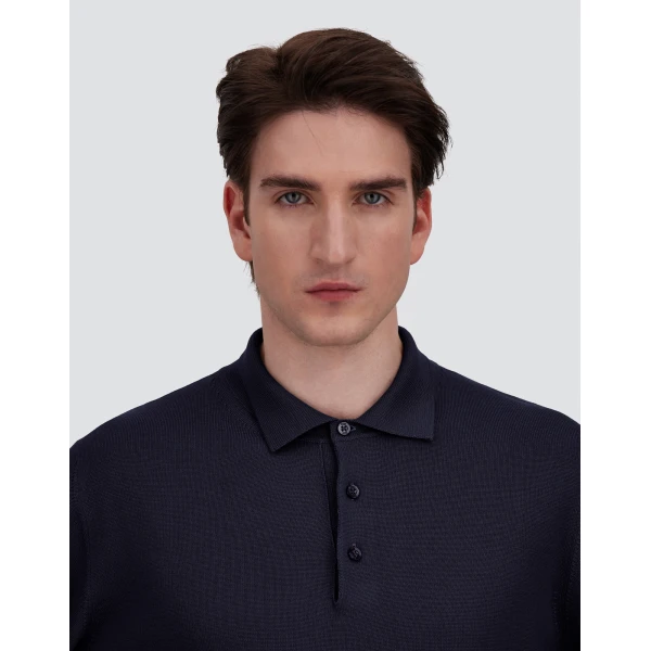 Herno Merino Wool Polo Shirt in Dark Blue | Men's T-Shirts and Polos | Luxury Shoes 