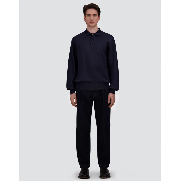 Herno Merino Wool Polo Shirt in Dark Blue | Men's T-Shirts and Polos | Luxury Shoes 
