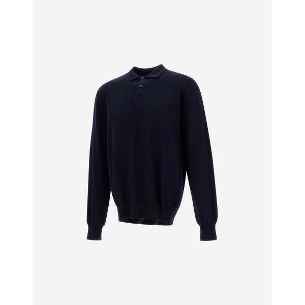 Herno Merino Wool Polo Shirt in Dark Blue | Men's T-Shirts and Polos | Luxury Shoes 