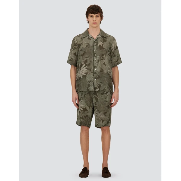 Herno Military and Sage Cargo Shorts in Fade-Effect Linen with Tropical Print | Men's Trousers | Luxury Shoes 