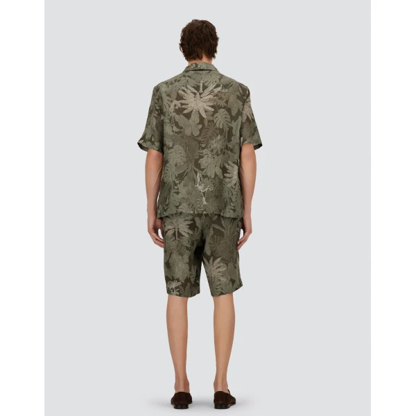 Herno Military and Sage Cargo Shorts in Fade-Effect Linen with Tropical Print | Men's Trousers | Luxury Shoes 