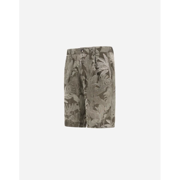 Herno Military and Sage Cargo Shorts in Fade-Effect Linen with Tropical Print | Men's Trousers | Luxury Shoes 