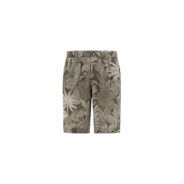 Herno Military and Sage Cargo Shorts in Fade-Effect Linen with Tropical Print | Men's Trousers | Luxury Shoes 
