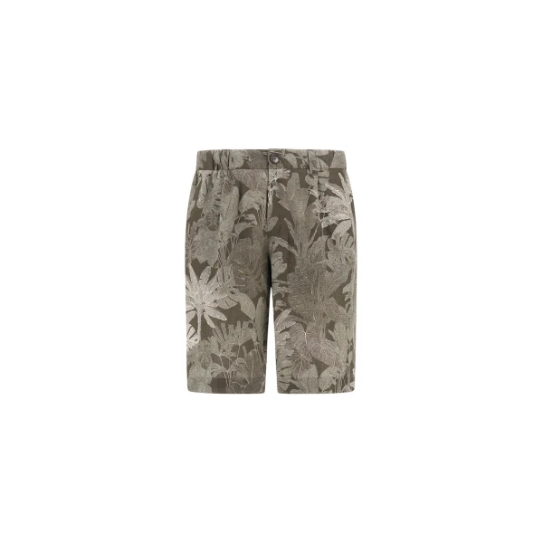 Herno Military and Sage Cargo Shorts in Fade-Effect Linen with Tropical Print | Men's Trousers | Luxury Shoes 