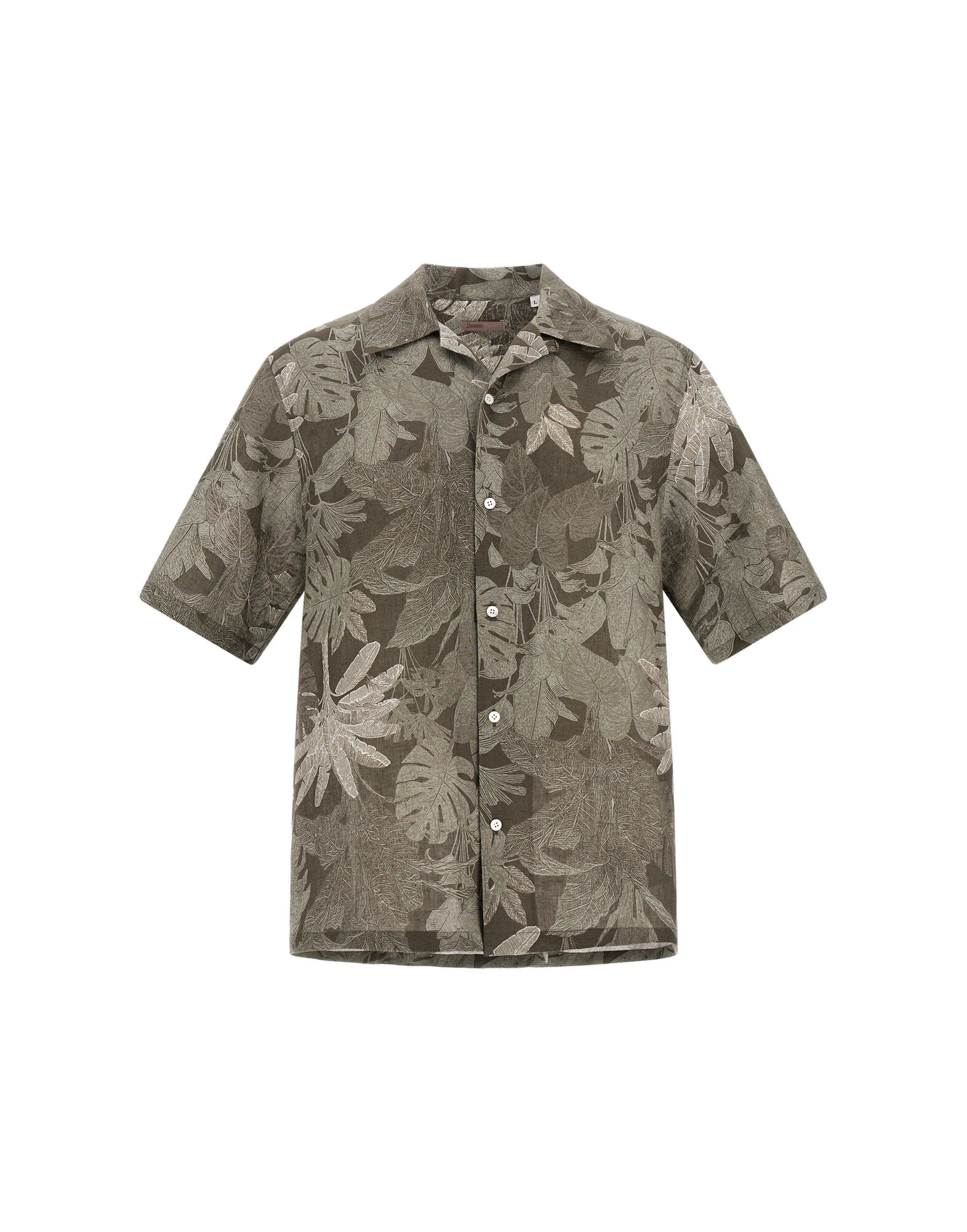 Herno Military and Sage Resort Shirt in Linen with Tropical Print Herno Military and Sage Resort Shirt in Linen with Tropical Print | Men's Shirts | Luxury Shoes