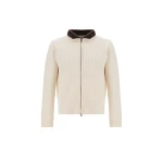 Herno Milk White Resort Cardigan in Stocking-Stitch Pure Wool | Men's Knitwear | Luxury Shoes 