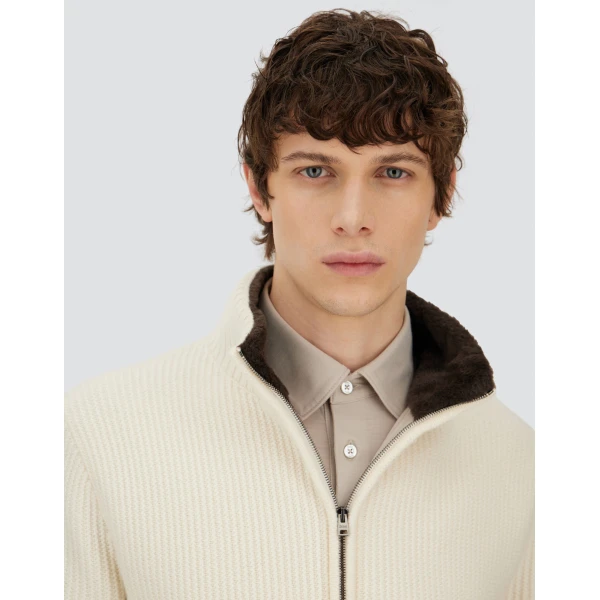 Herno Milk White Resort Cardigan in Stocking-Stitch Pure Wool | Men's Knitwear | Luxury Shoes 