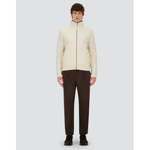 Herno Milk White Resort Cardigan in Stocking-Stitch Pure Wool | Men's Knitwear | Luxury Shoes 