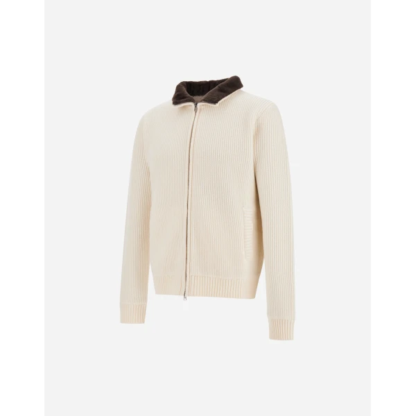 Herno Milk White Resort Cardigan in Stocking-Stitch Pure Wool | Men's Knitwear | Luxury Shoes 
