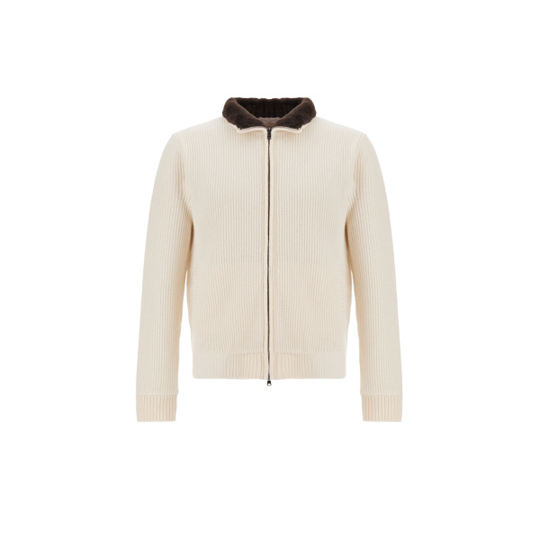 Herno Milk White Resort Cardigan in Stocking-Stitch Pure Wool | Men's Knitwear | Luxury Shoes 