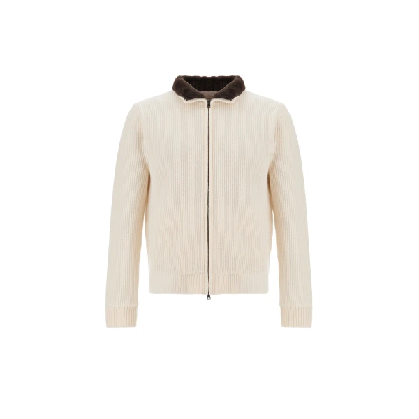 Milk White Resort Cardigan in Stocking-Stitch Pure Wool