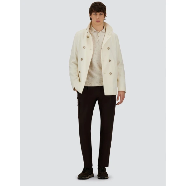 Herno Milk White Resort Peacoat in Double-Layered Viscose-Blend Fabric | Men's Coats | Luxury Shoes 