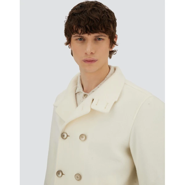 Herno Milk White Resort Peacoat in Double-Layered Viscose-Blend Fabric | Men's Coats | Luxury Shoes 