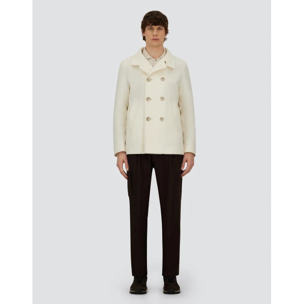 Herno Milk White Resort Peacoat in Double-Layered Viscose-Blend Fabric | Men's Coats | Luxury Shoes 